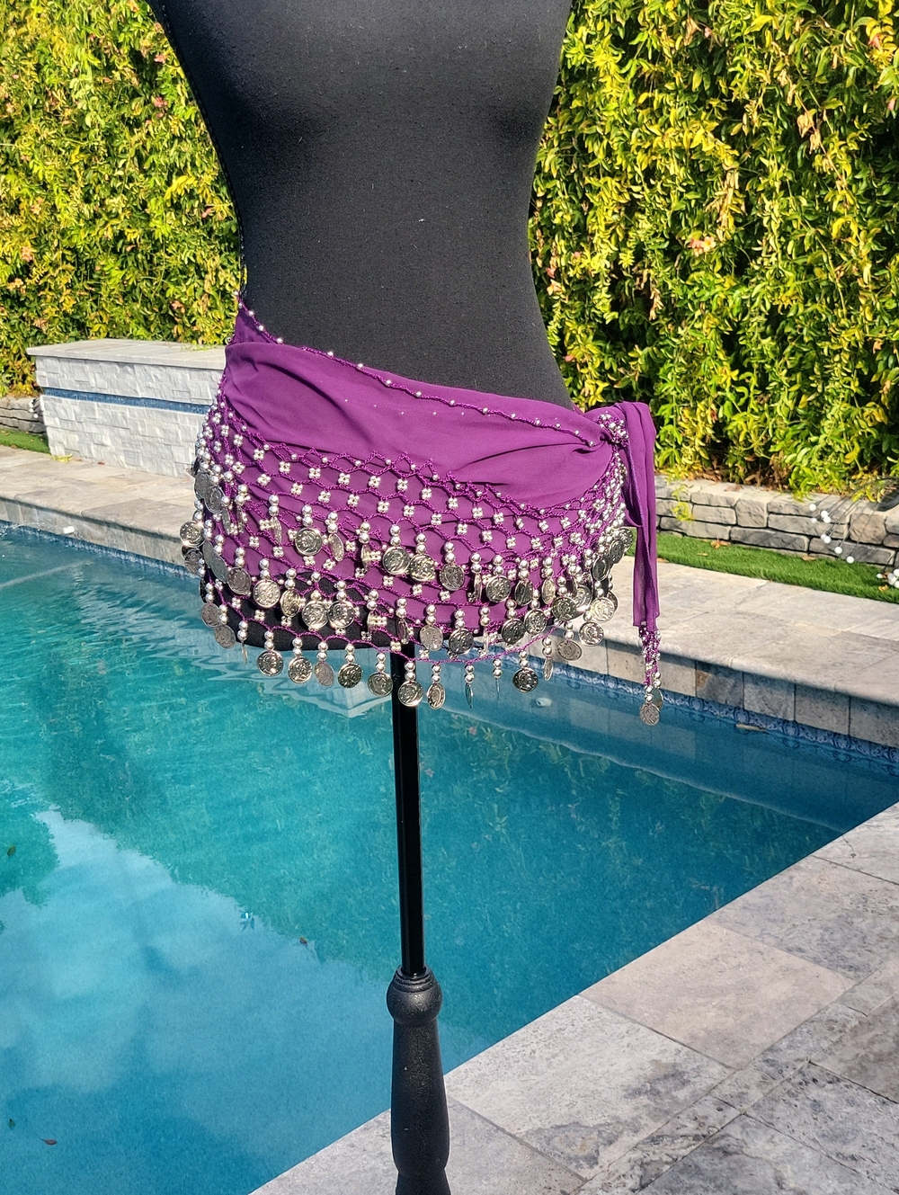 Purple Coin Hip Scarf with Silver Coins - Bellydancer